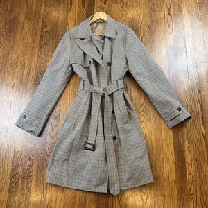 Topman Checkered Trench Coat Jacket Sz S Double Breasted Plaid Houndstooth $250